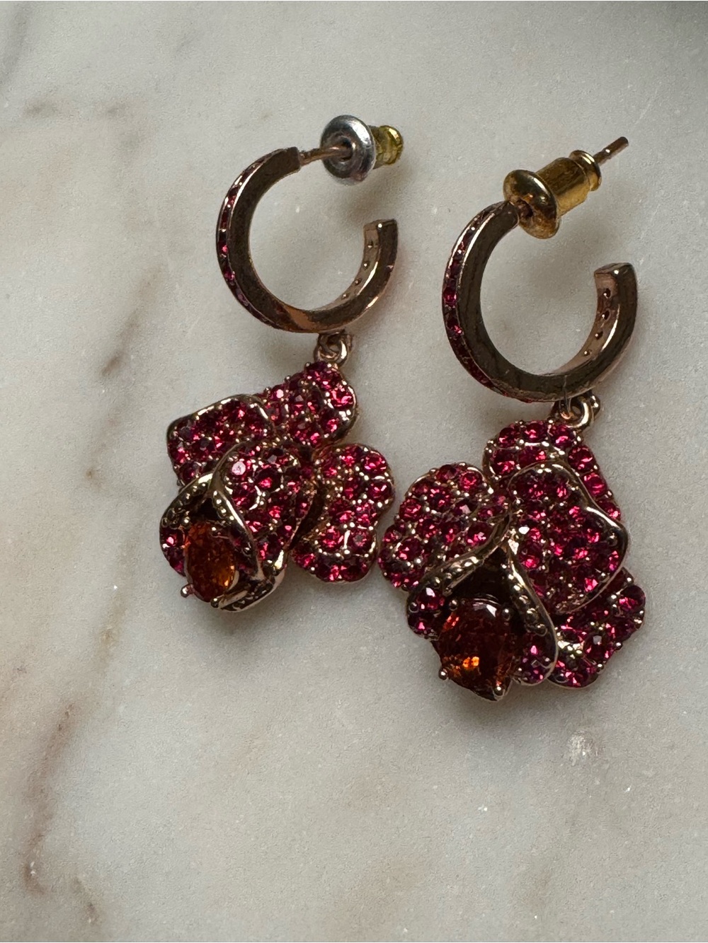Kate Spade Crystal Floral Drop Hoop Earrings - Picture 1 of 3